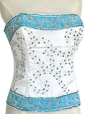 JASDEE Vintage Bustier Corset Hand Work Gotta Thread Embroidery On Satin # F3125